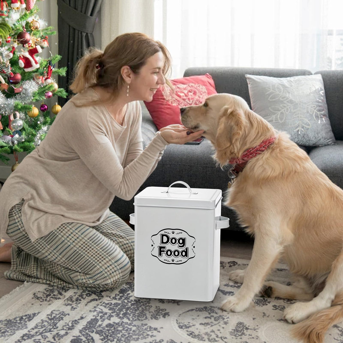 5-7 Lbs Metal Dog Food Storage Container with Lid and Scoop R65485