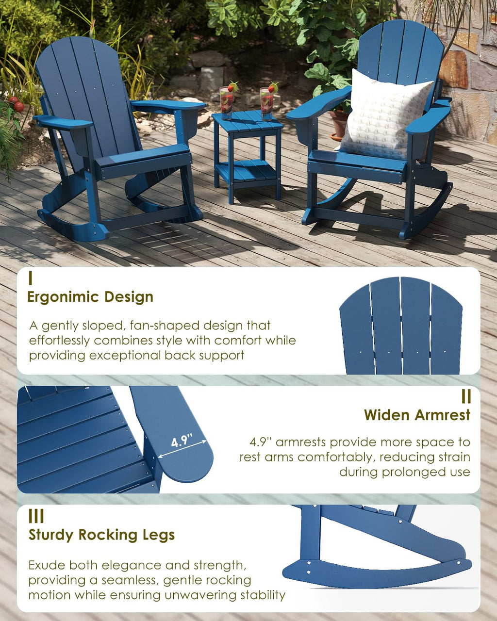Blue Adirondack Rocking Chairs Set of 4 Y979