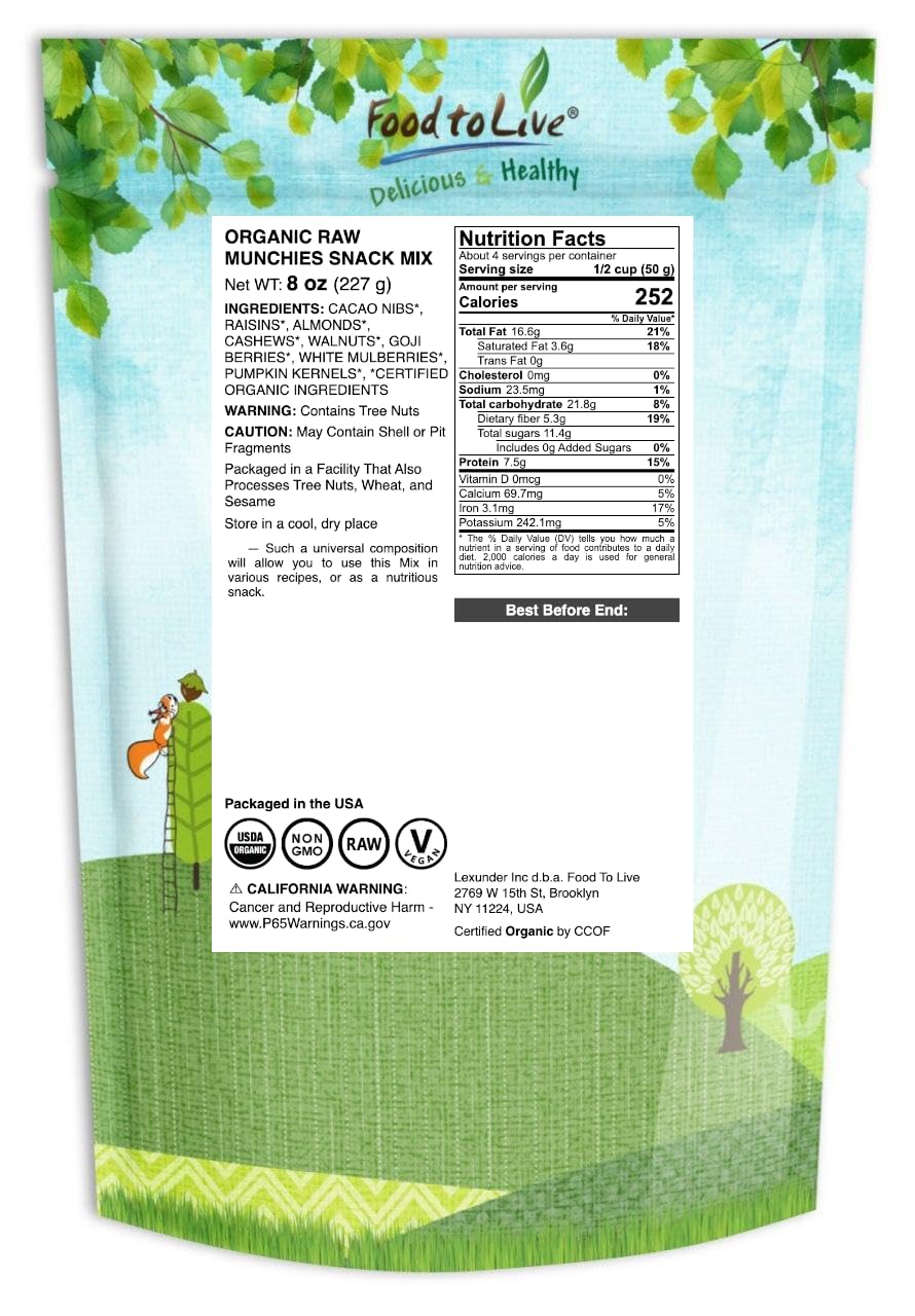 Organic Raw Snack Mix, 8 Ounces D96897