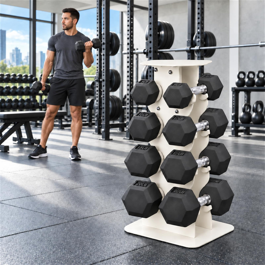 100 lb Rubber Hex Dumbbell Set with Rack M398066