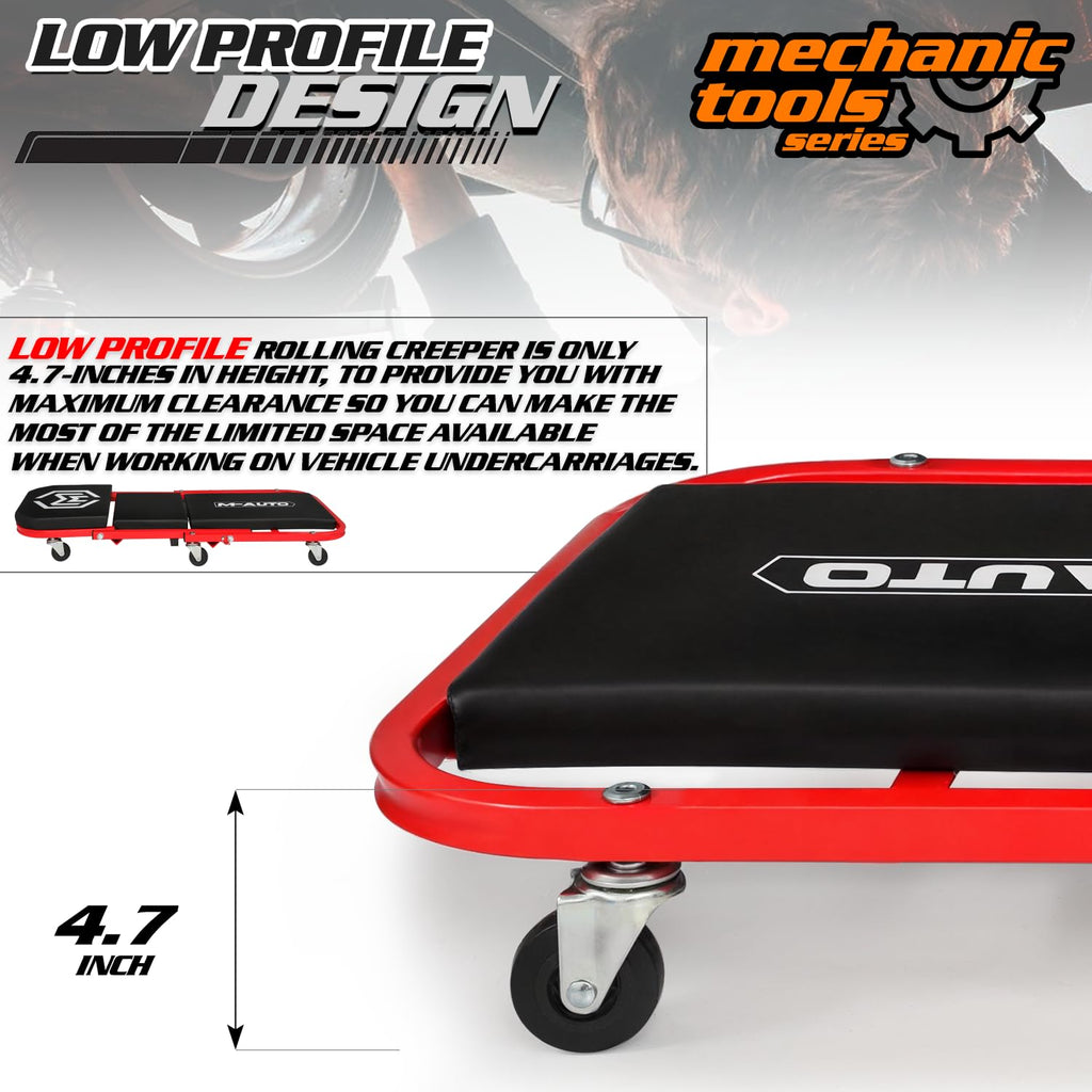 40-Inch Folding Creeper Rolling Seat, 330LBS Capacity with 6 Swivel Casters, Red A4180