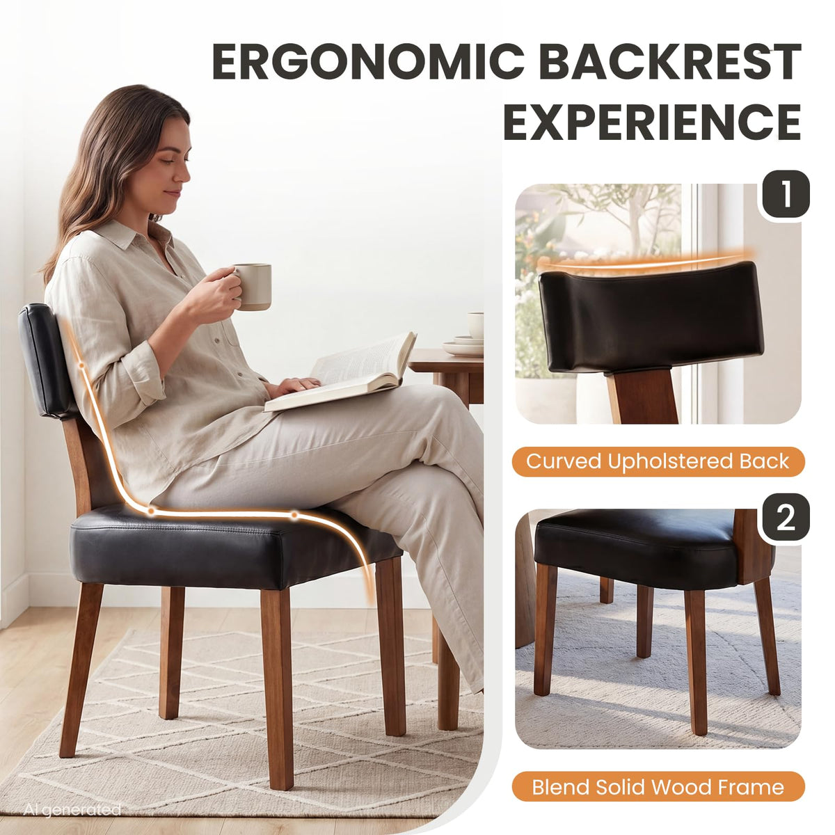 Black Set of 6 PU Leather Upholstered Dining Chairs V883