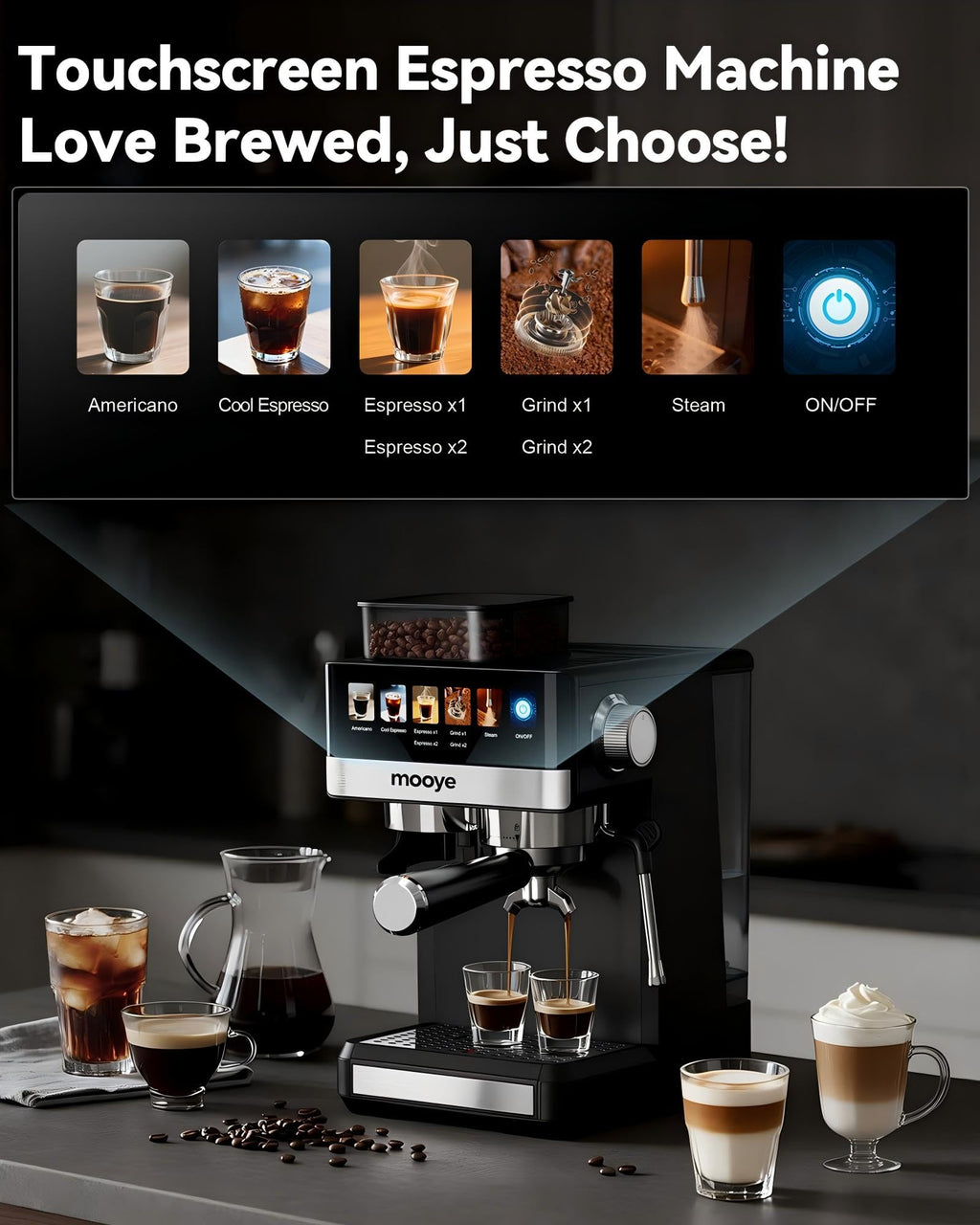 20Bar Compact Espresso Machine with Grinder and Steam Milk Frother L637585