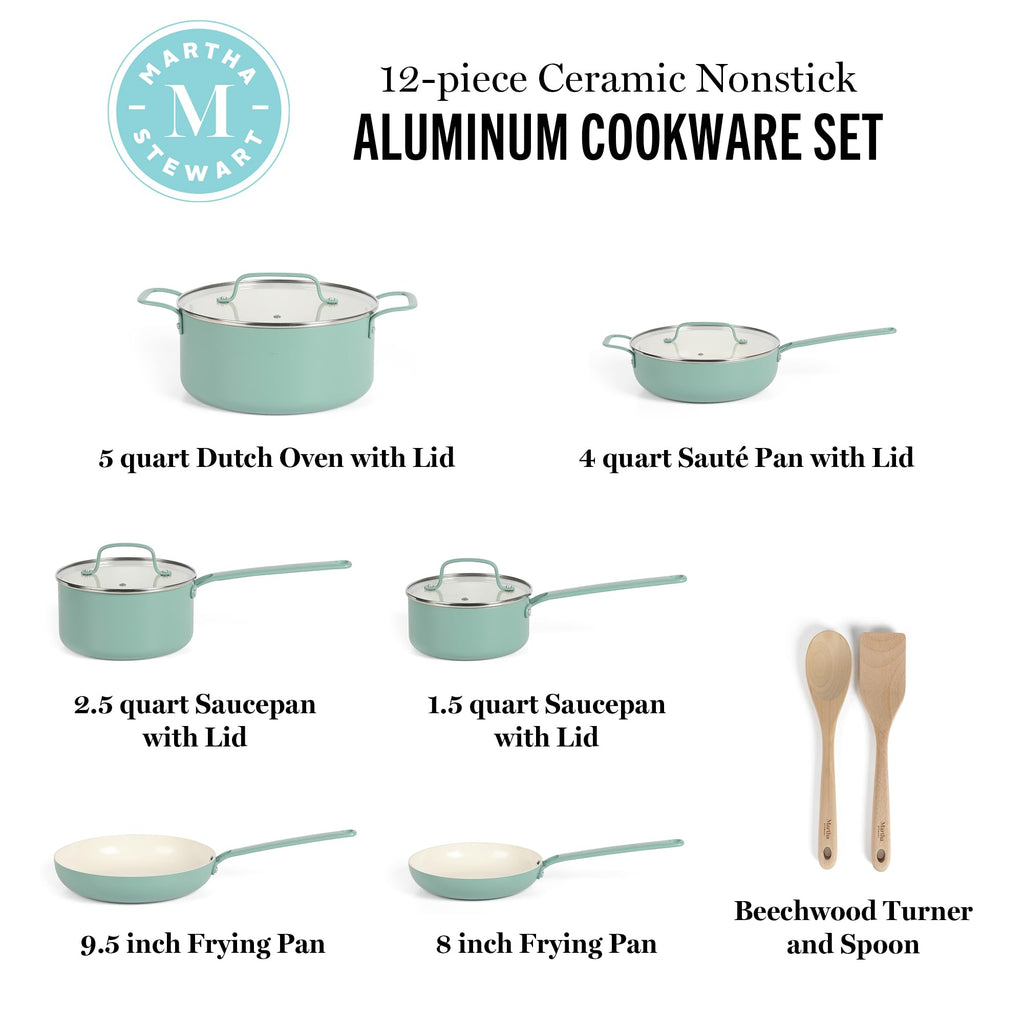 12 Piece Nonstick Ceramic Aluminum Cookware Set Teal X26328