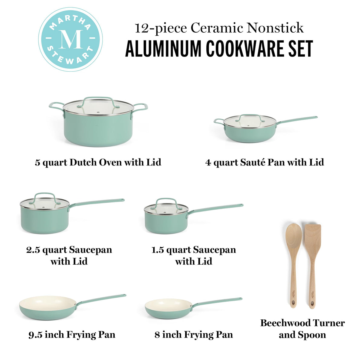 12 Piece Nonstick Ceramic Aluminum Cookware Set Teal X26328