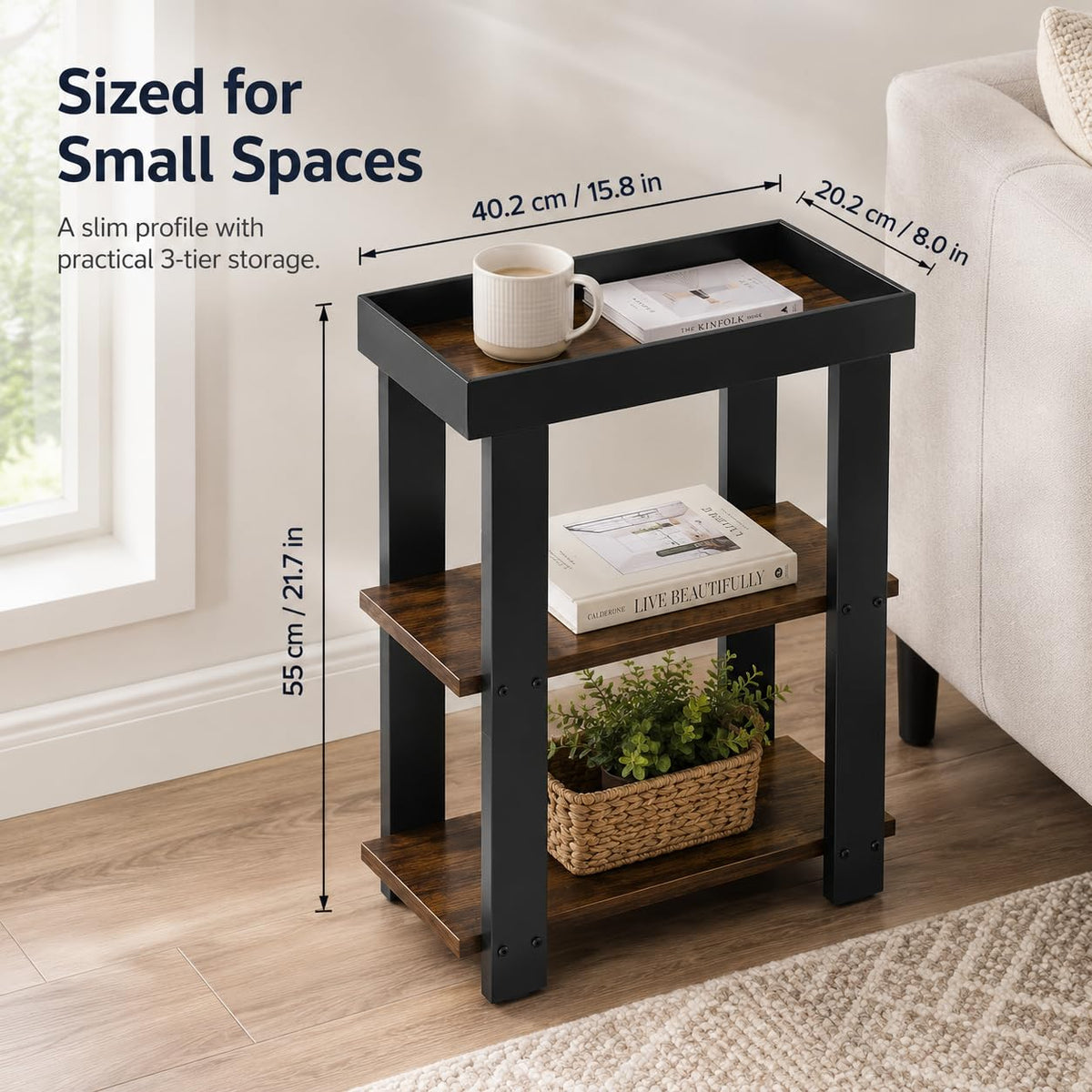 Rustic Brown 3-Tier Narrow Side Table R72525