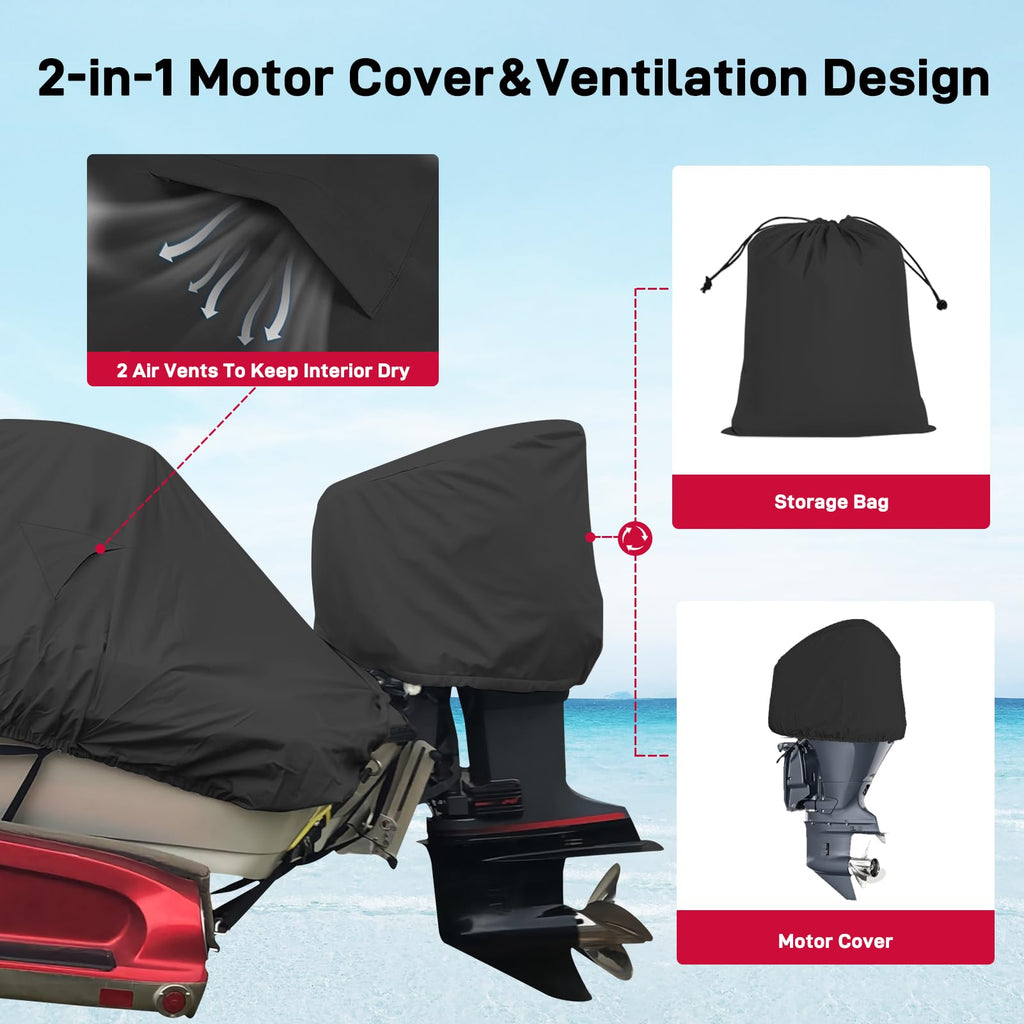 1200D Heavy Duty Waterproof Boat Cover 14-16ft Black O8894
