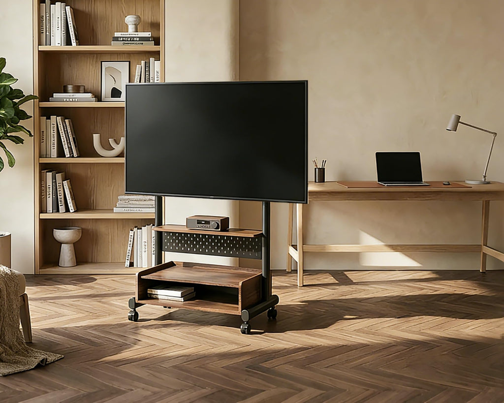 Rolling TV Floor Stand for 40-85in TVs, Height-Adjustable, Walnut V613672