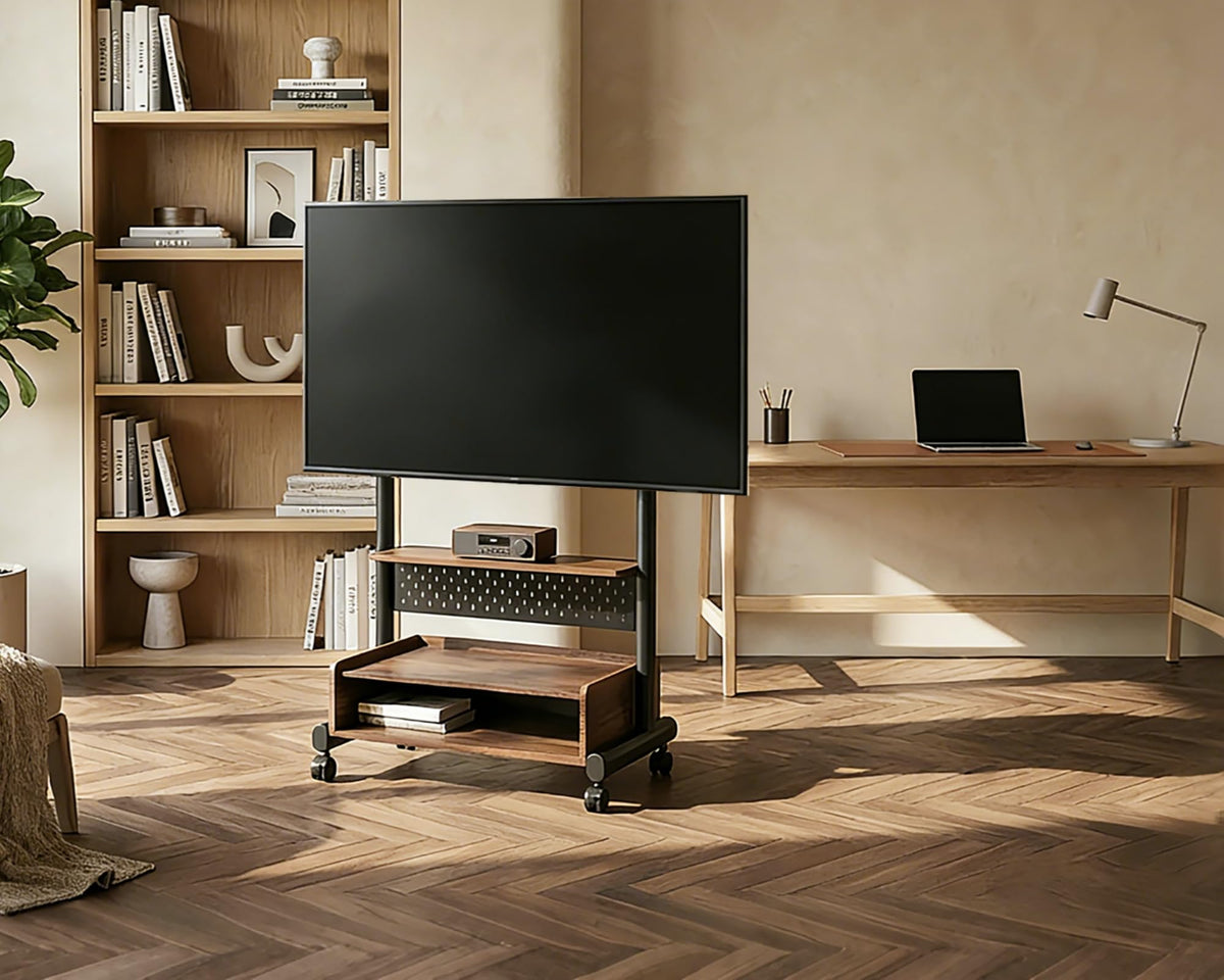 Rolling TV Floor Stand for 40-85in TVs, Height-Adjustable, Walnut V613672