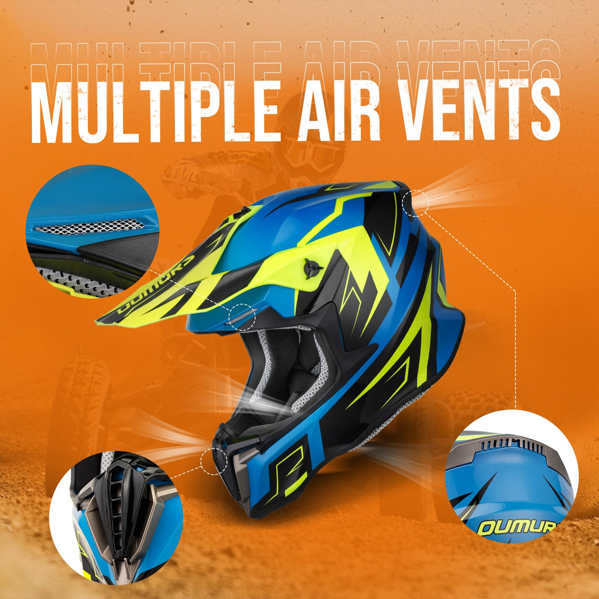 Adult ATV Dirt Bike Helmet with Goggles Gloves & Mask Adjustable Sun Visor M724
