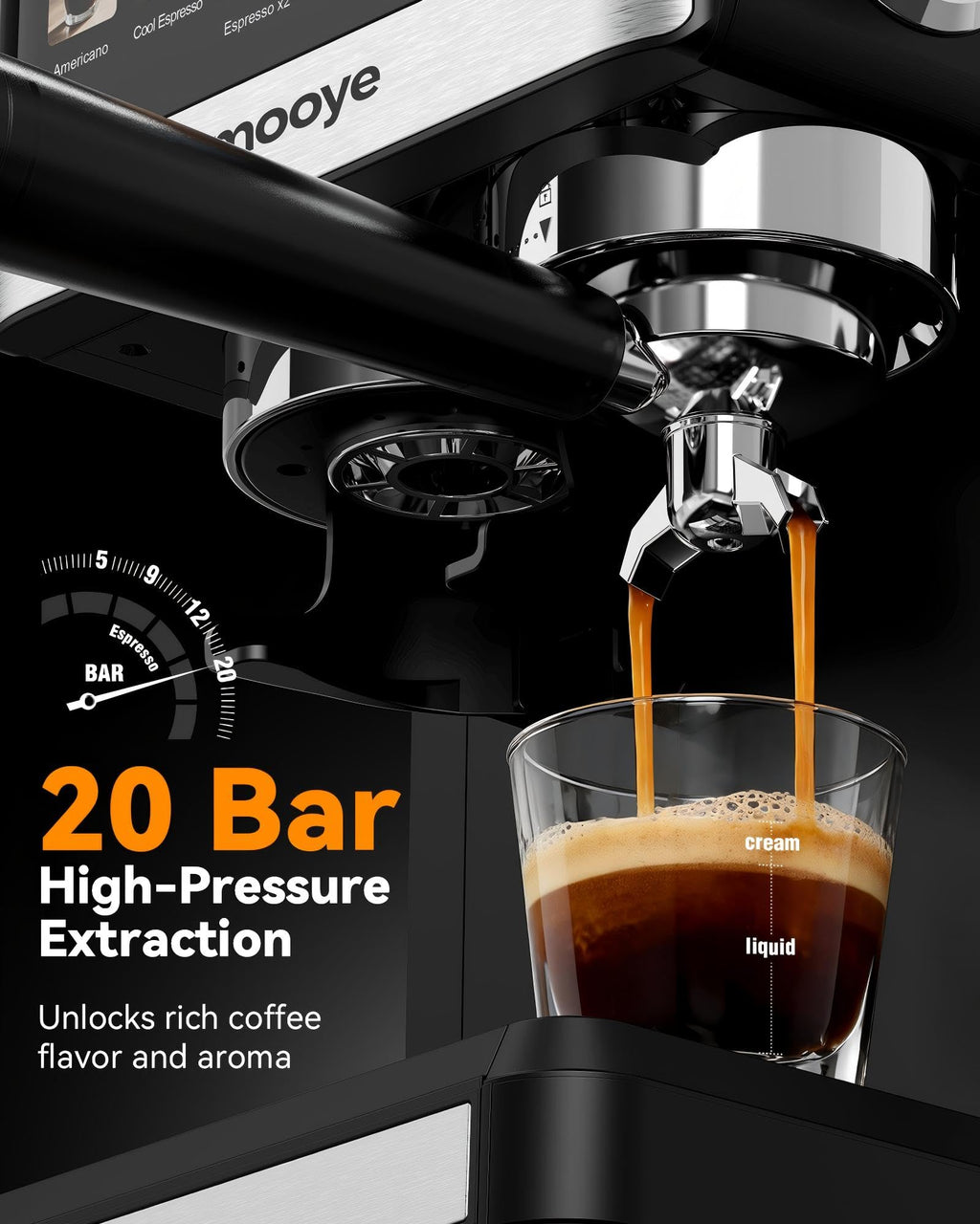20Bar Compact Espresso Machine with Grinder and Steam Milk Frother L637585