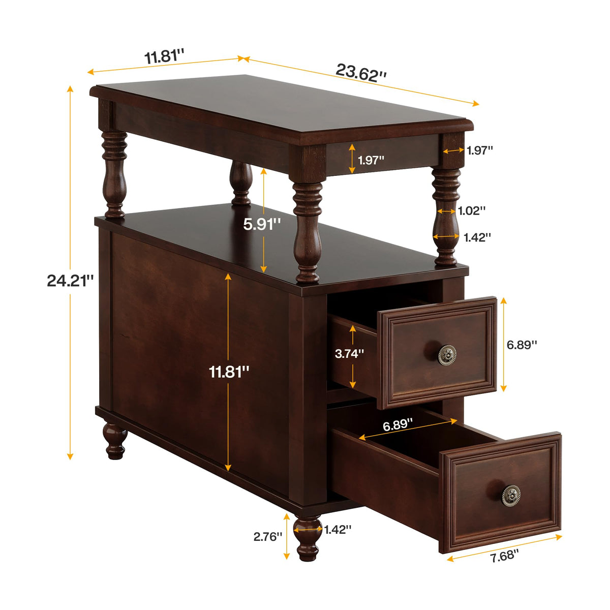 Solid Wood 2 Drawer Nightstand with Open Storage Shelf S368