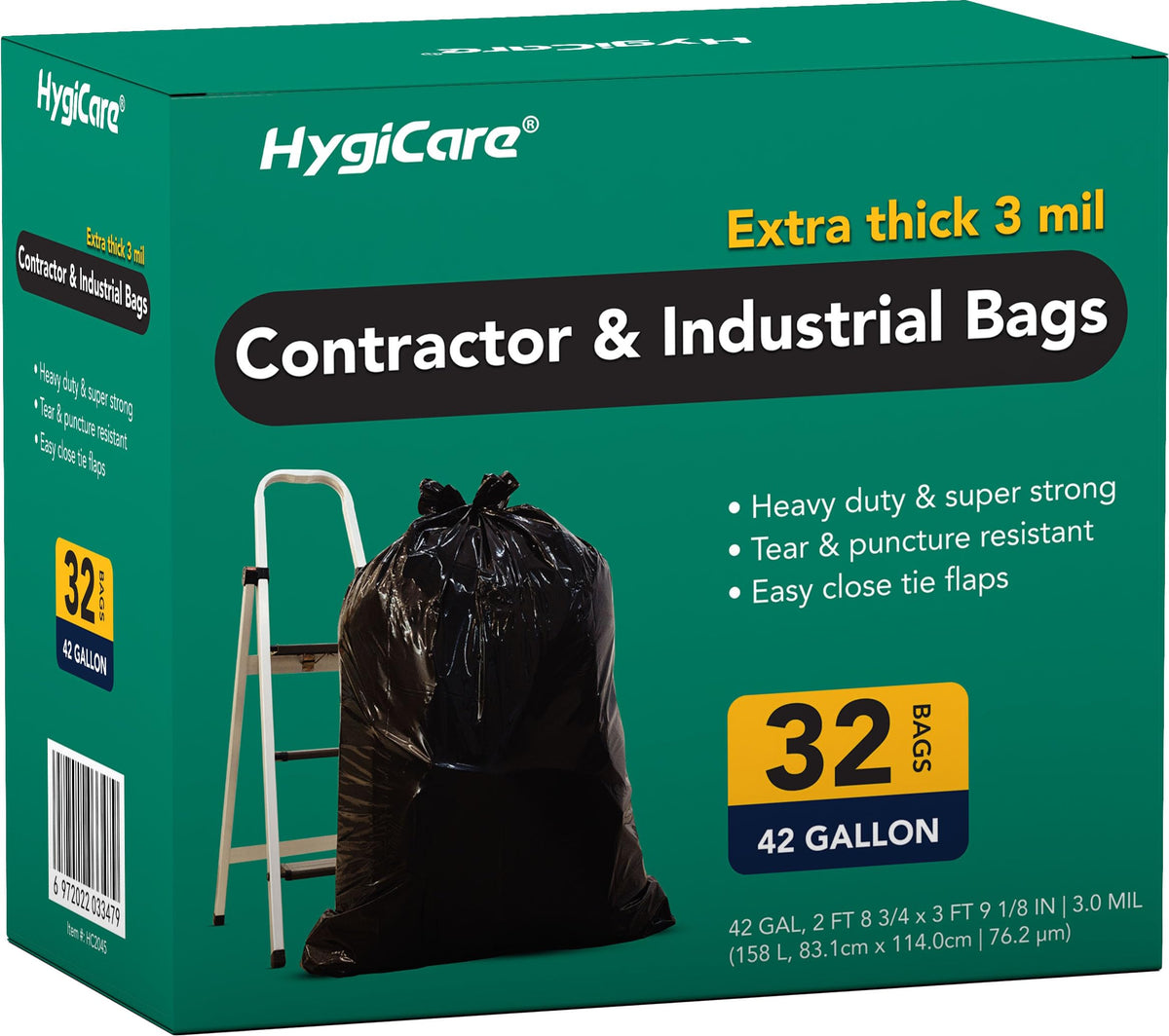 42 Gallon Extra Thick 3MIL Heavy Duty Bags with Tie Flaps, 32 Count Q618