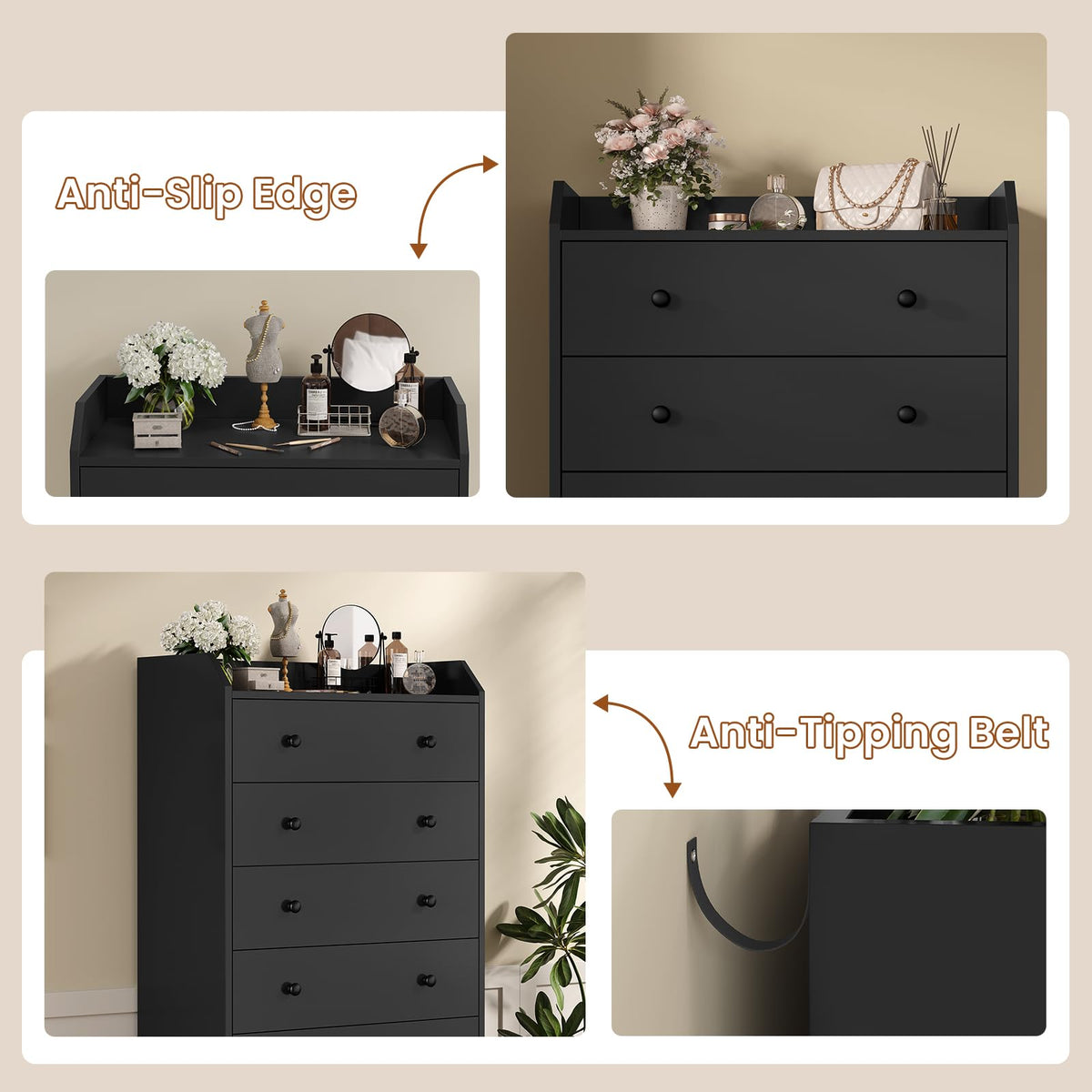 6 Drawer Tall Black Dresser N57400