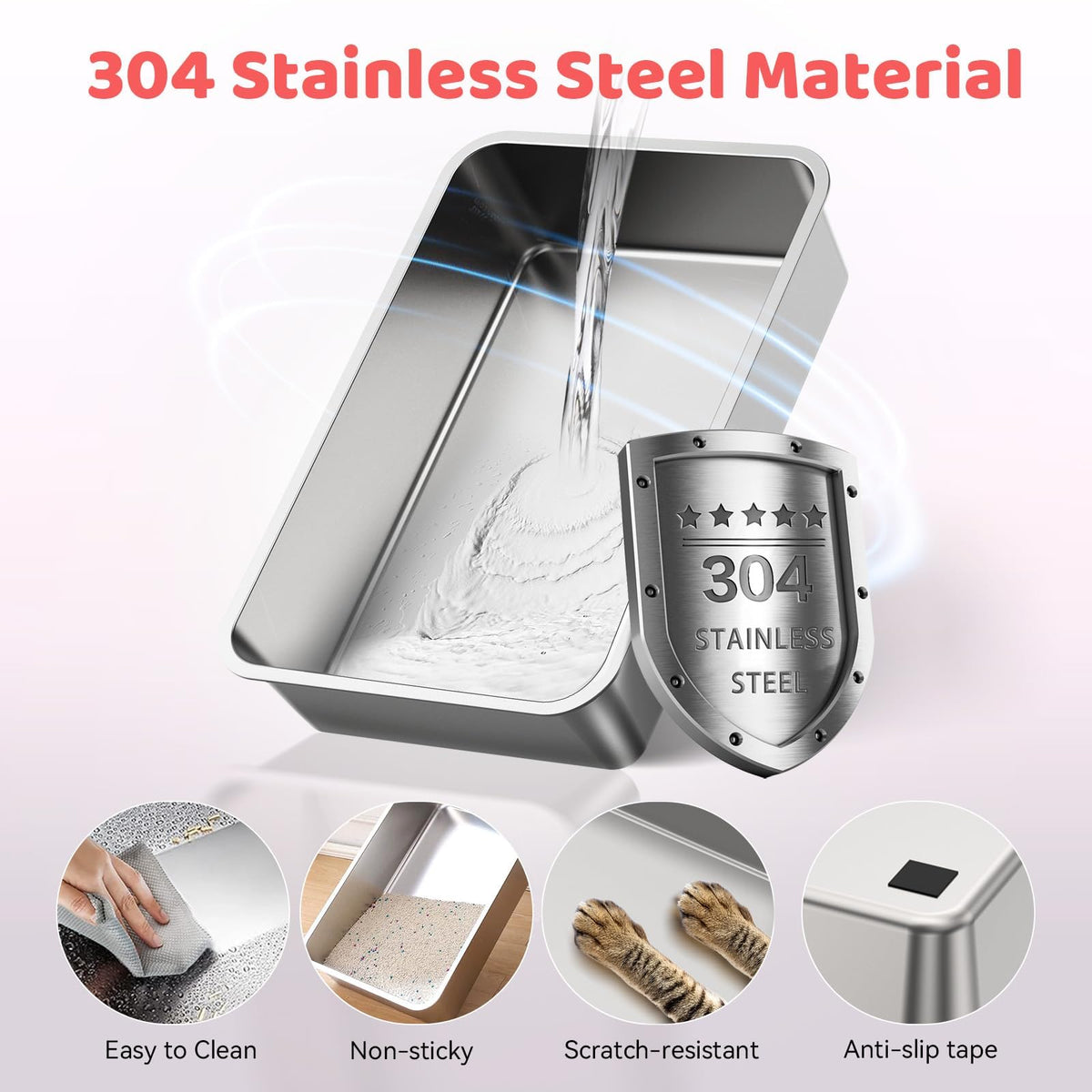 XL Stainless Steel Cat Litter Box with Lid O1034