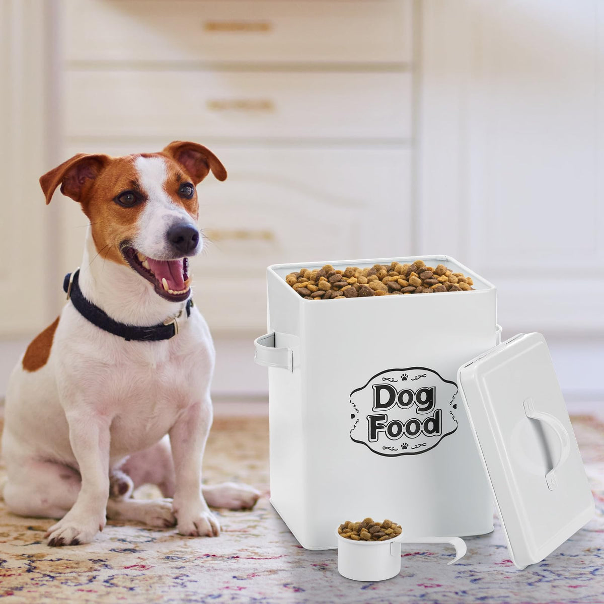 5-7 Lbs Metal Dog Food Storage Container with Lid and Scoop R65485