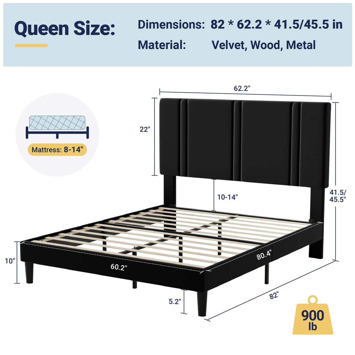 Queen Velvet Upholstered Platform Bed Frame E4827