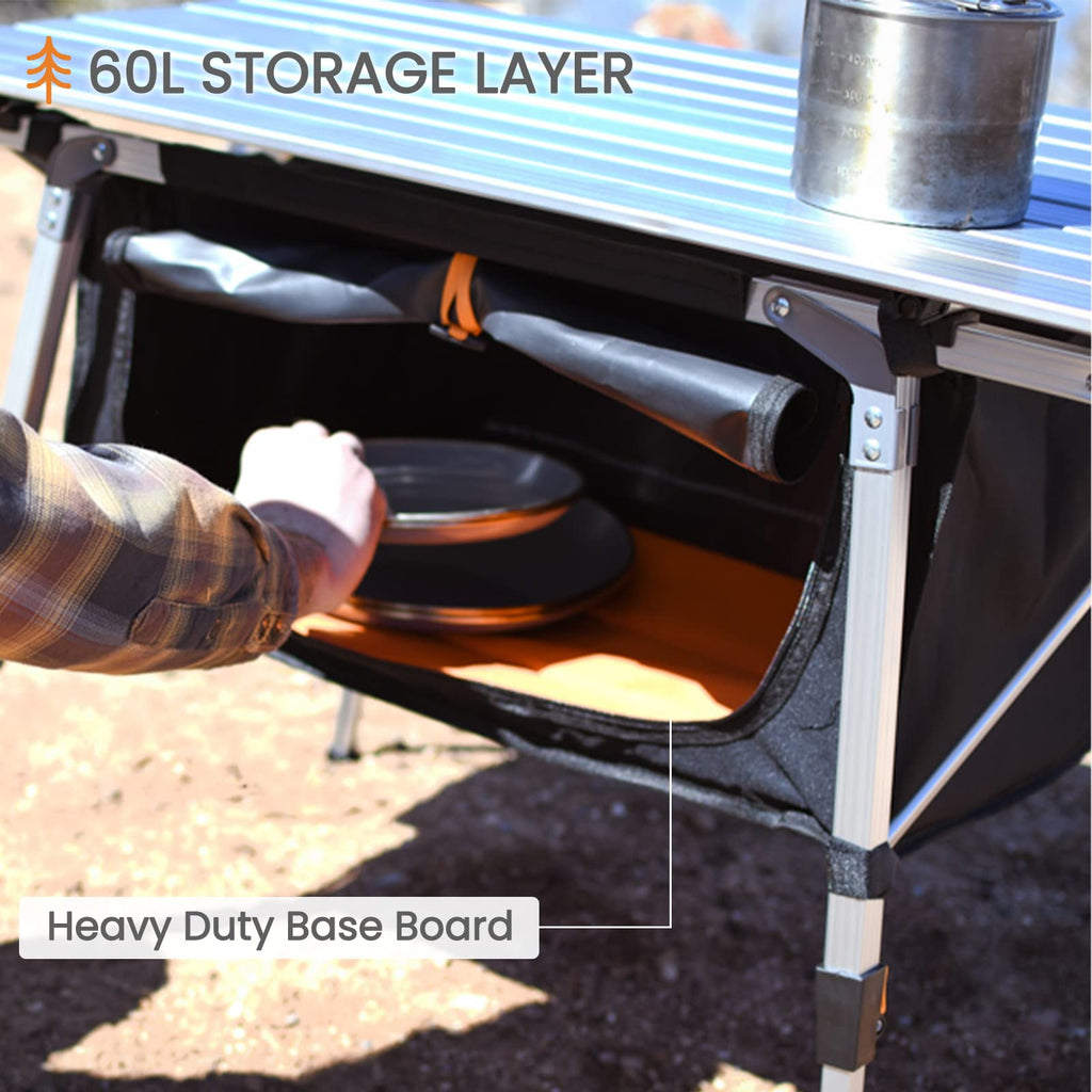 Adjustable Height Folding Camping Table with Storage Q8888