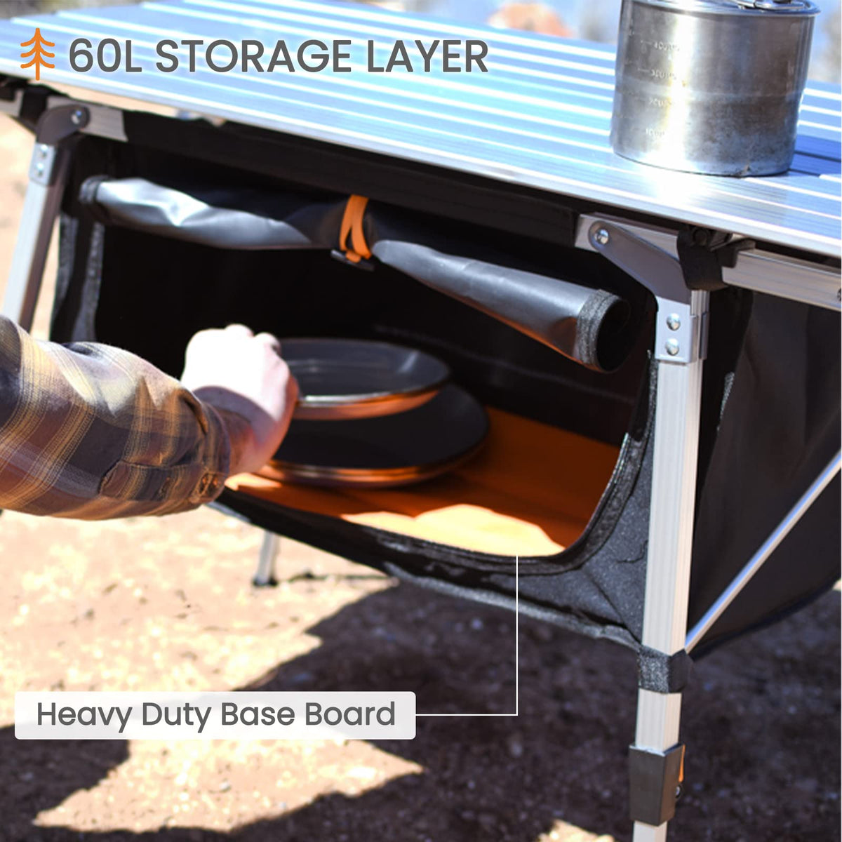 Adjustable Height Folding Camping Table with Storage Q8888
