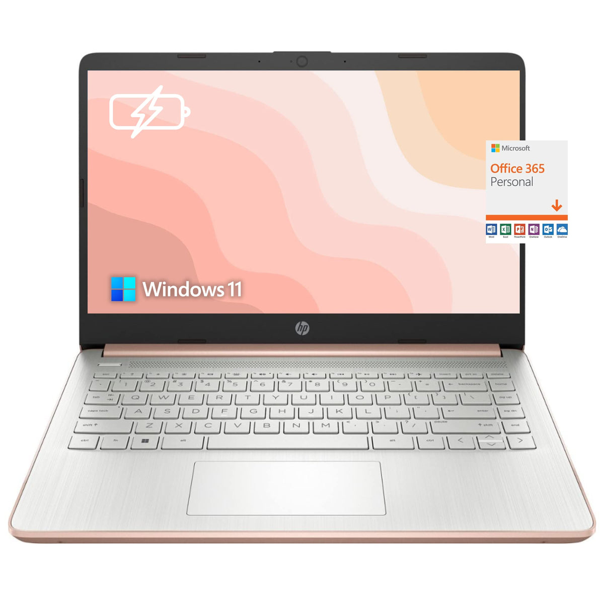 14'' HD Laptop Intel Celeron 4GB 64GB eMMC Pink Gold F455