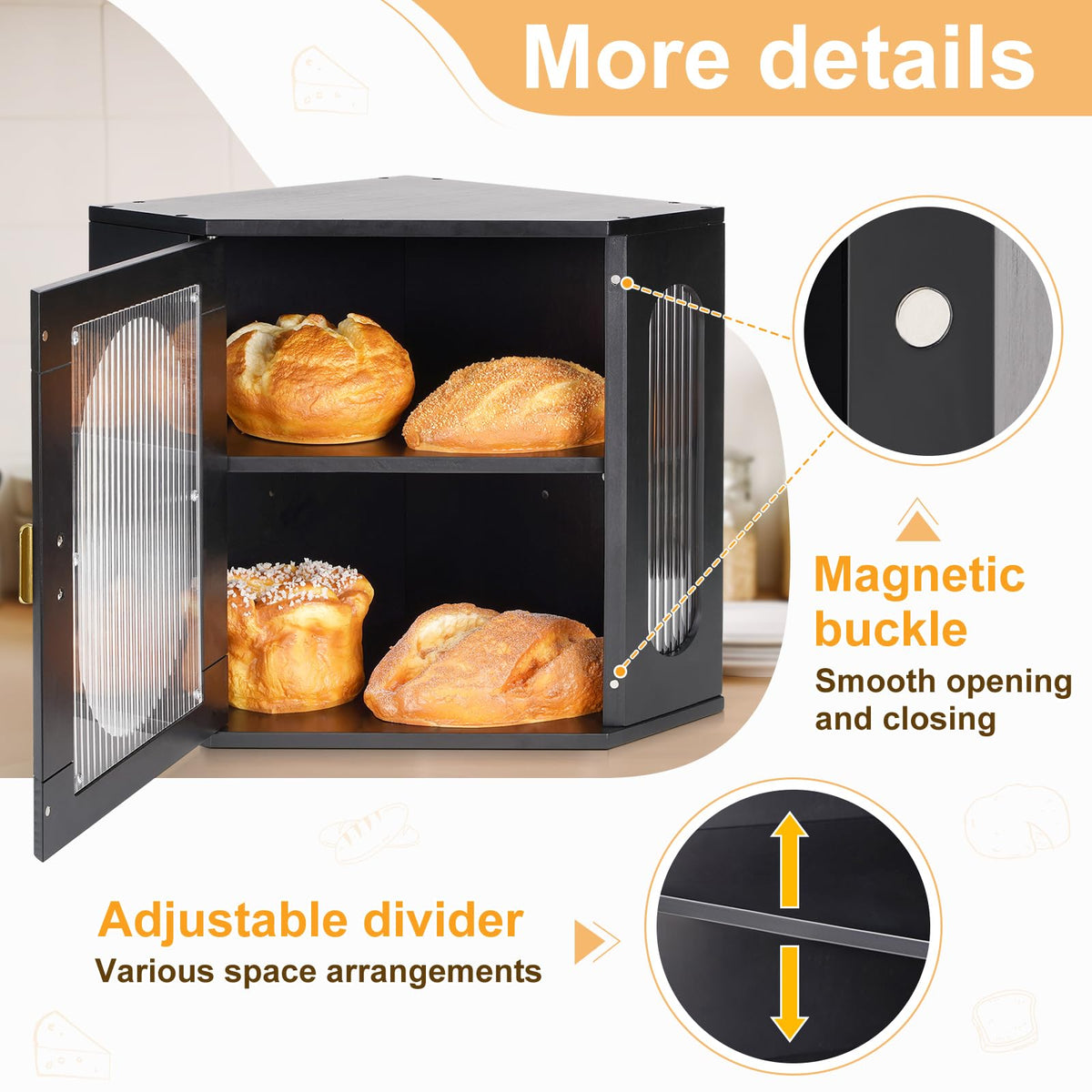 2 Layer Wooden Bread Box with Acrylic Window D217