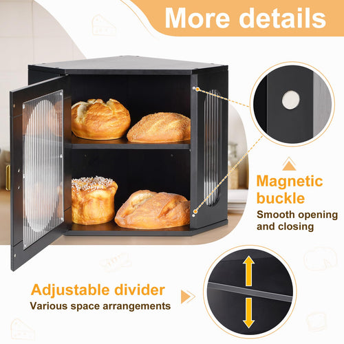 2 Layer Wooden Bread Box with Acrylic Window D217