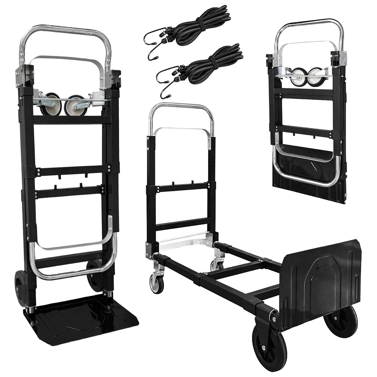 3 in 1 Folding Hand Truck, 600Lbs Capacity Collapsible Cart with Retractable Handle and 4 Rubber Wheels K381160