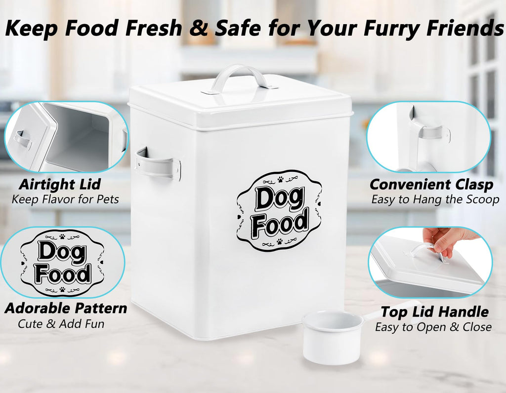 5-7 Lbs Metal Dog Food Storage Container with Lid and Scoop R65485