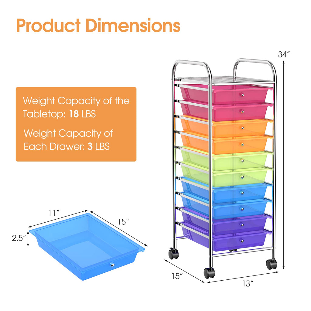 10 Drawer Rolling Storage Cart Organizer Q730175