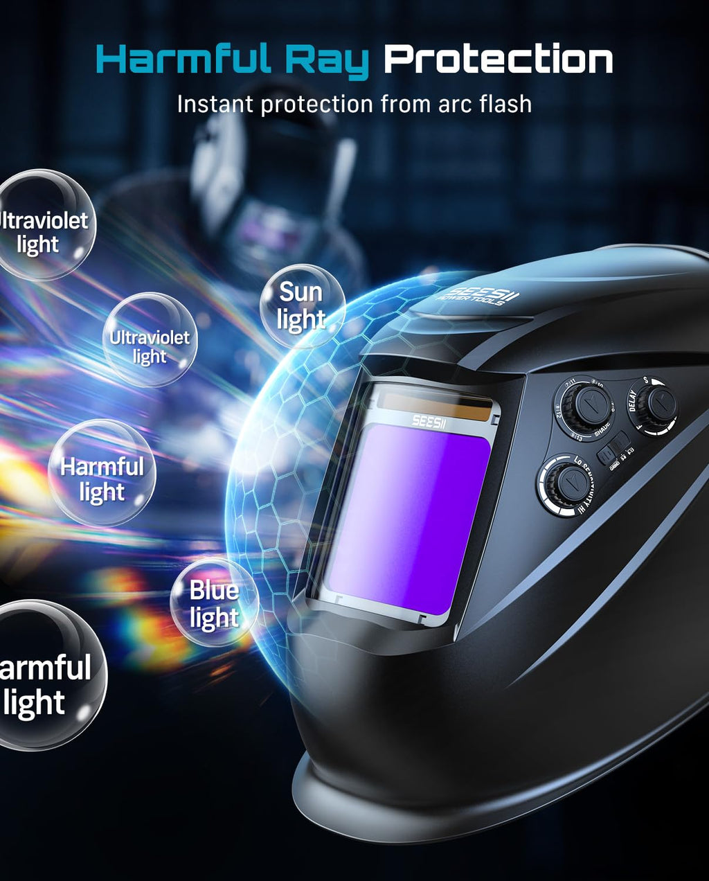 Large View Auto Darkening Welding Helmet with Welding Gloves I588