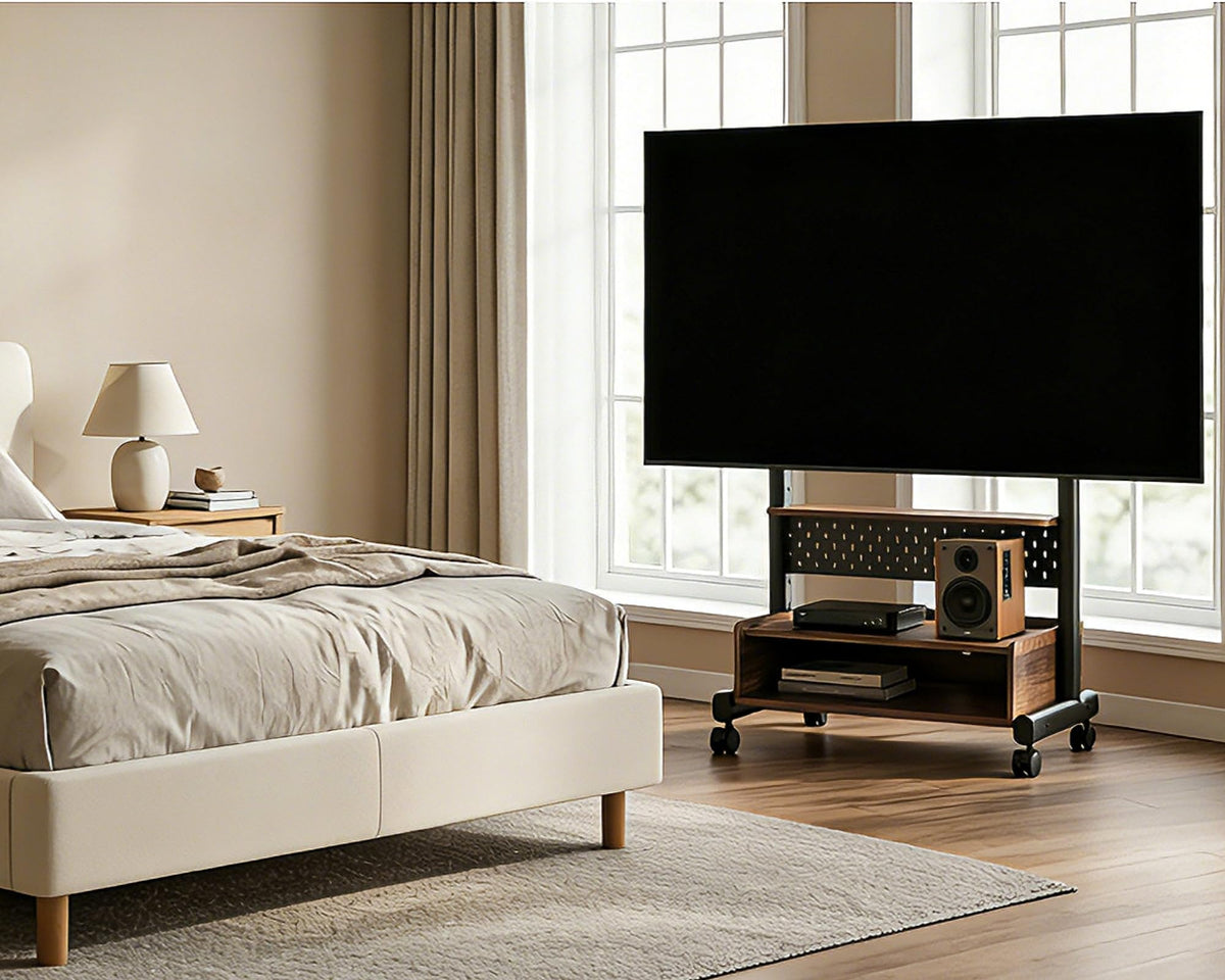 Rolling TV Floor Stand for 40-85in TVs, Height-Adjustable, Walnut V613672