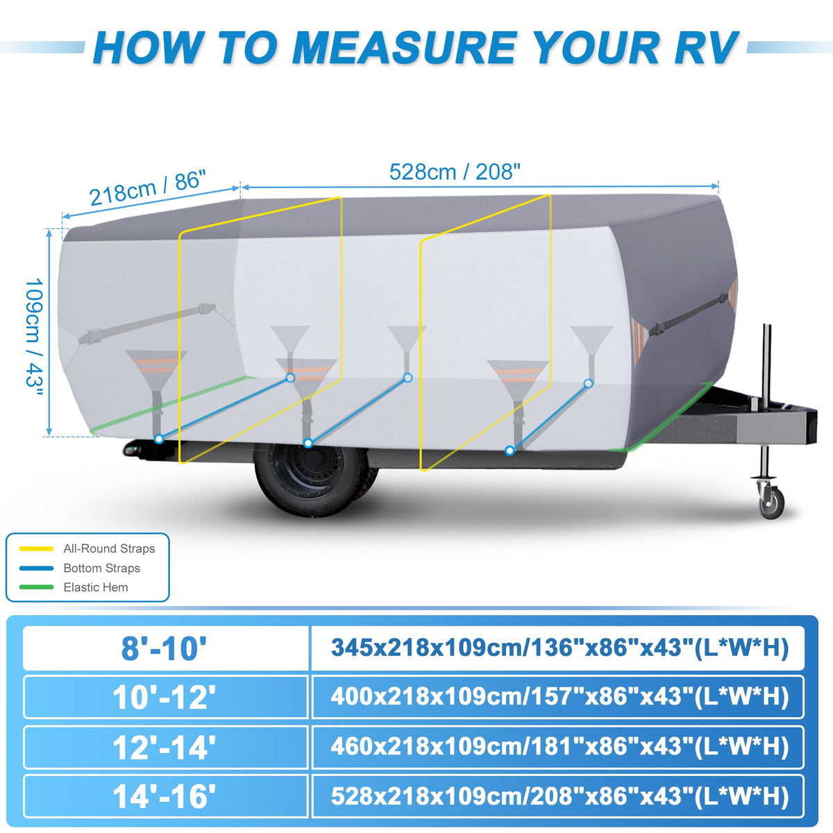 14ft-16ft Waterproof Oxford Pop-Up Camper Cover K200224