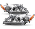 Pair Headlights Assembly Compatible With 2007-2009 Toyota Camry Driver Passenger Side Halogen Chrome Housing Clear Lens Q698