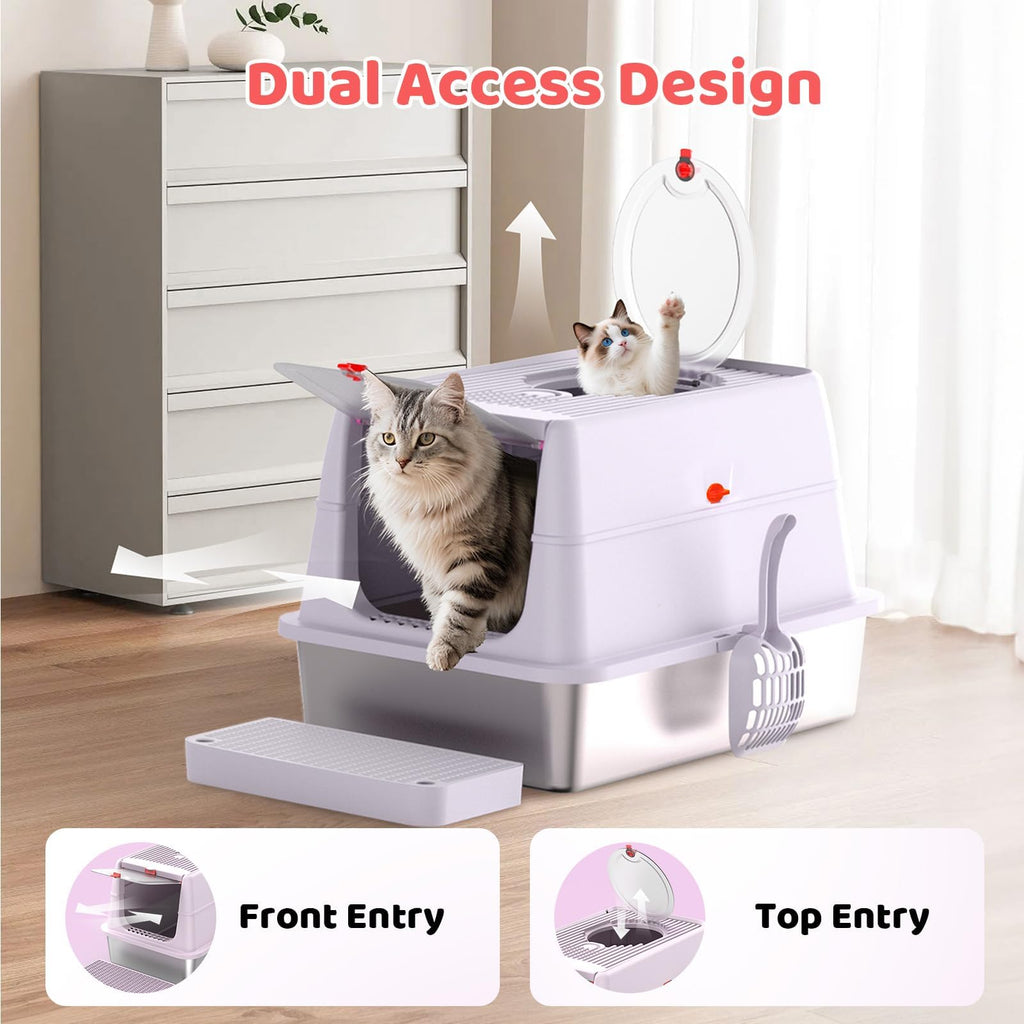 XL Stainless Steel Cat Litter Box with Lid O1034