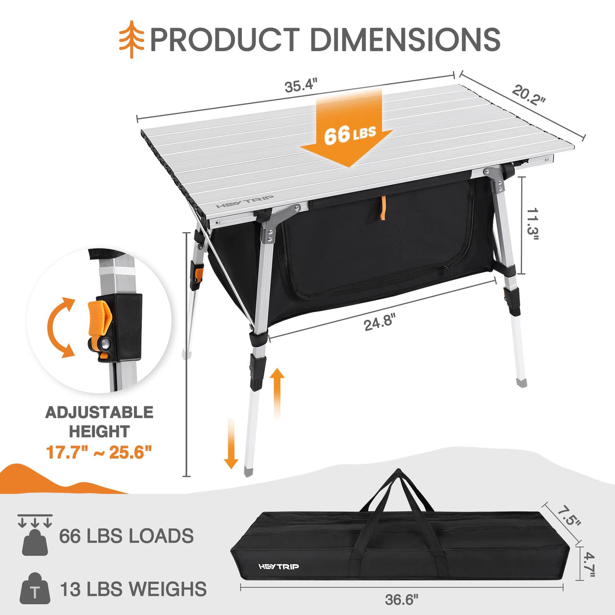 Adjustable Height Folding Camping Table with Storage Q8888