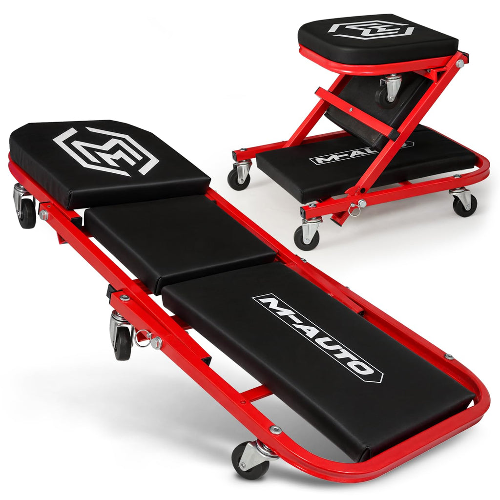 40-Inch Folding Creeper Rolling Seat, 330LBS Capacity with 6 Swivel Casters, Red A4180
