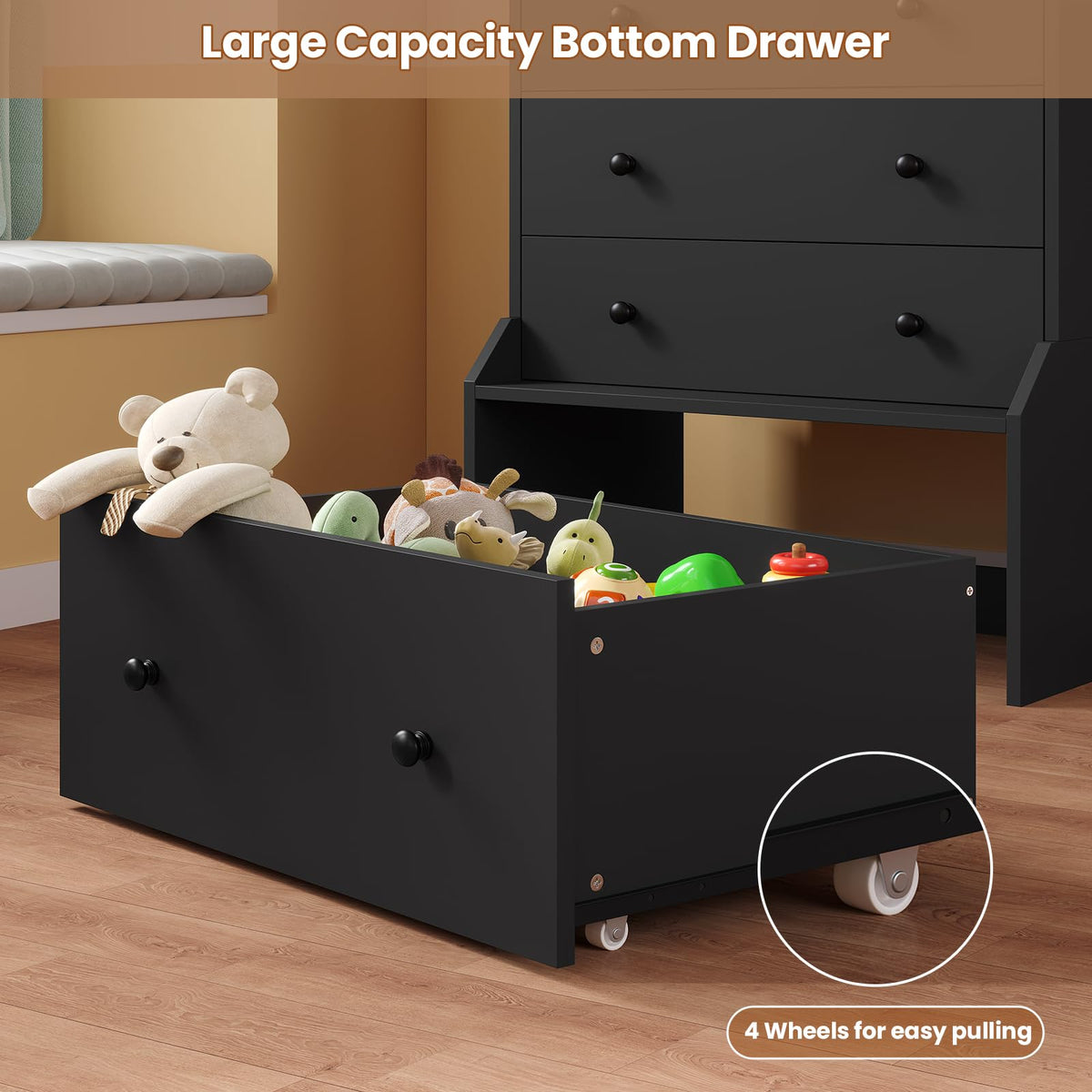 6 Drawer Tall Black Dresser N57400