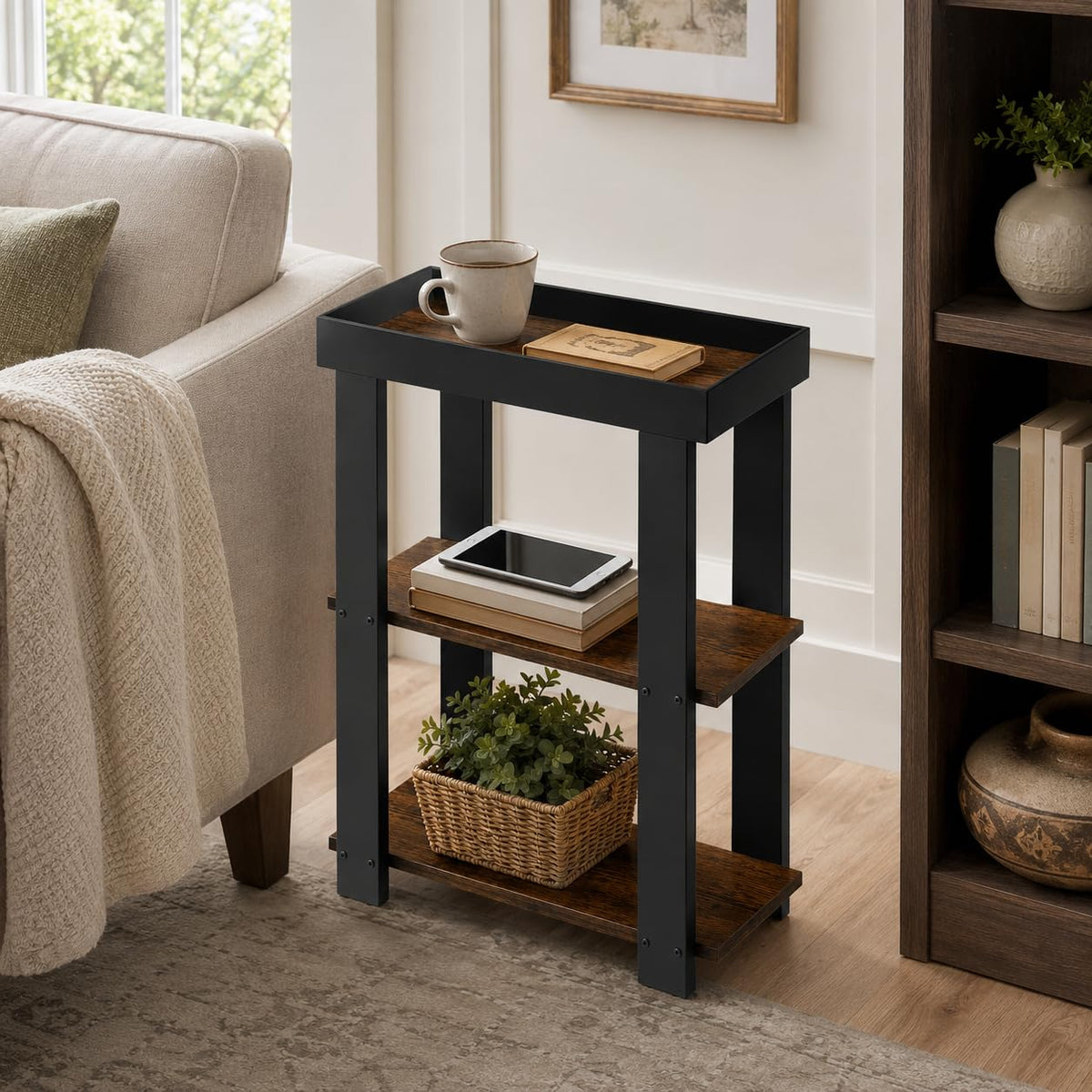 Rustic Brown 3-Tier Narrow Side Table R72525