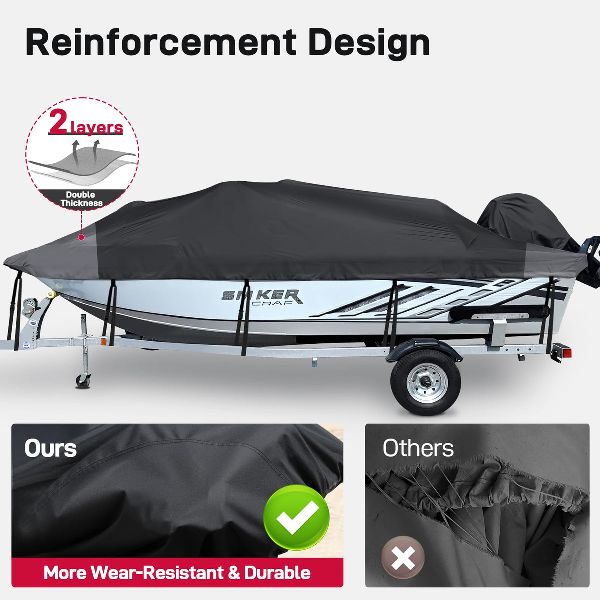 1200D Heavy Duty Waterproof Boat Cover 14-16ft Black O8894