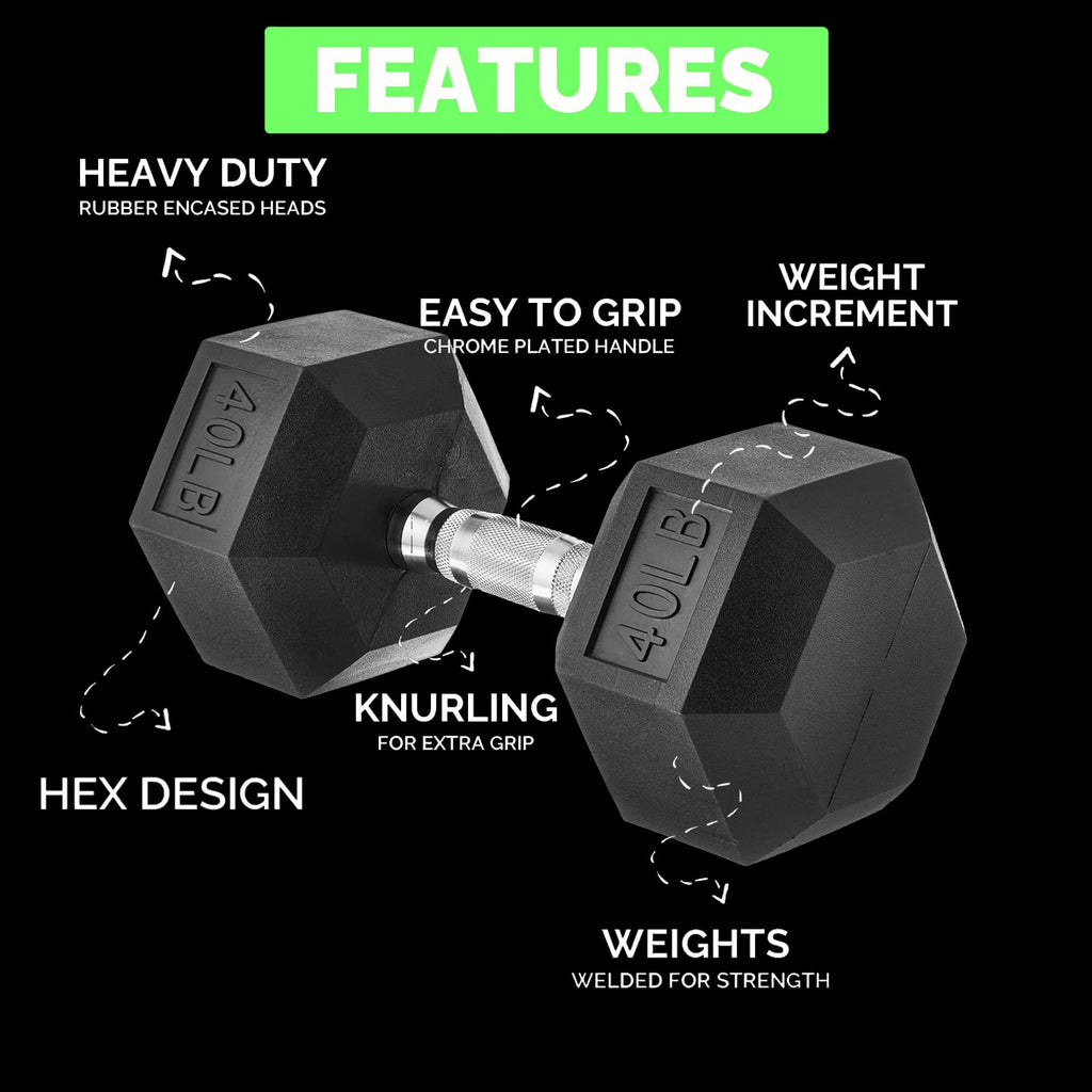 100 lb Rubber Hex Dumbbell Set with Rack M398066