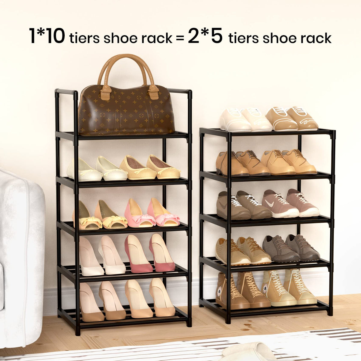 Black 10 Tiers Narrow Shoe Rack S5736