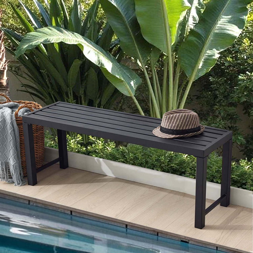 Black Set of 2 Metal Outdoor Backless Bench P5896