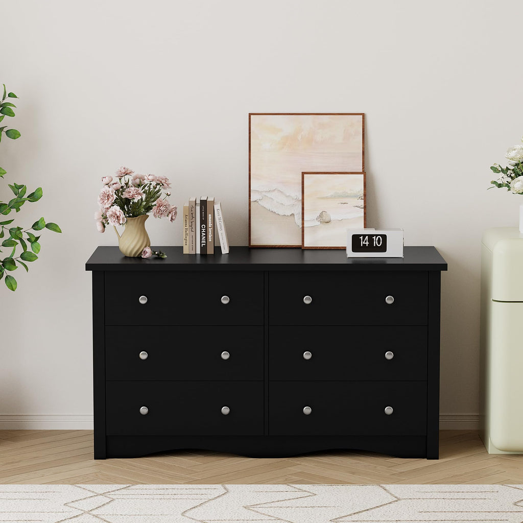 Black 6 Drawer Wood Dresser N7417