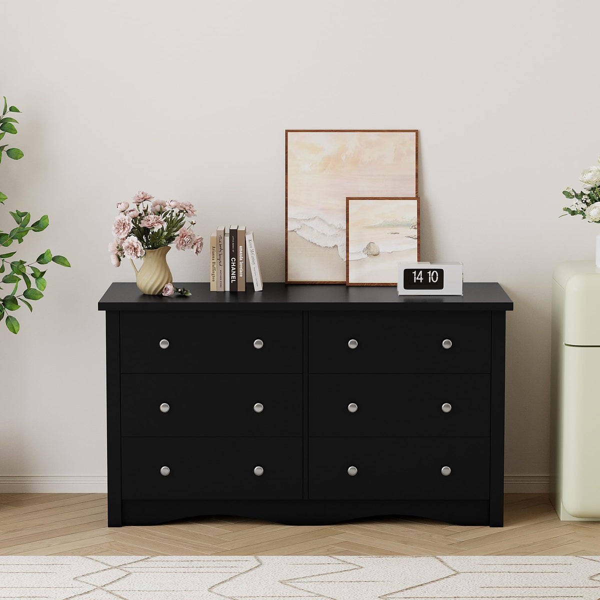 Black 6 Drawer Wood Dresser N7417