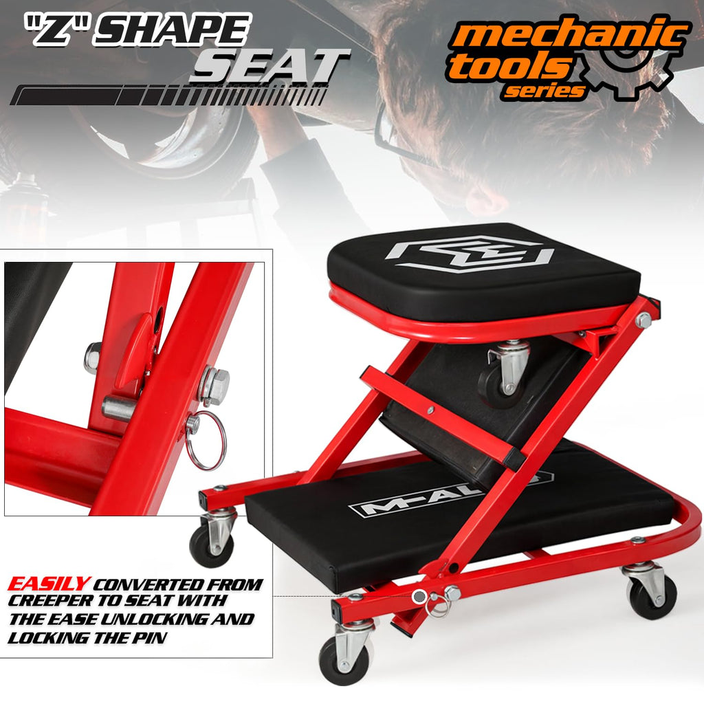 40-Inch Folding Creeper Rolling Seat, 330LBS Capacity with 6 Swivel Casters, Red A4180
