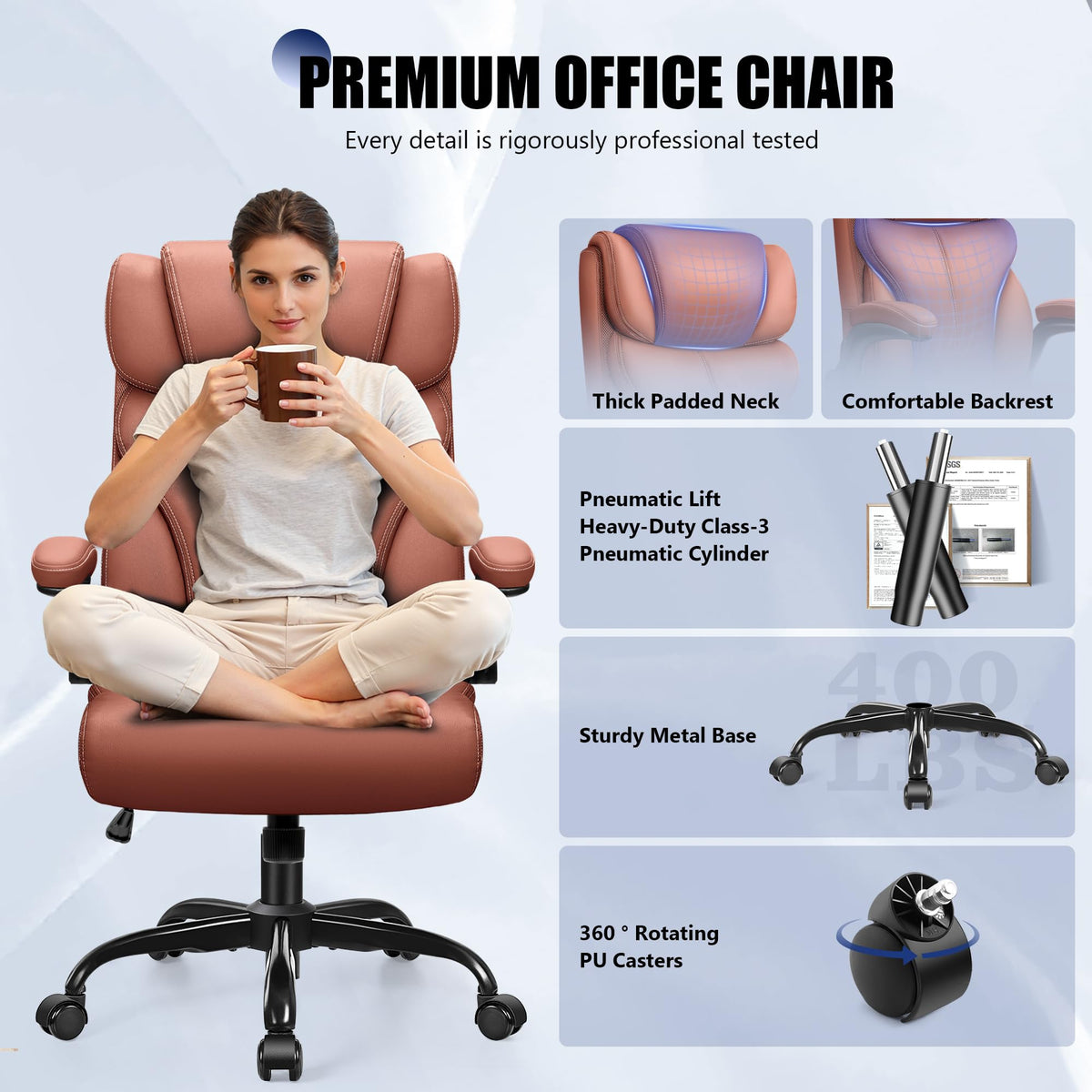 Brown High Back Office Chair with Flip-up Armrests F9466