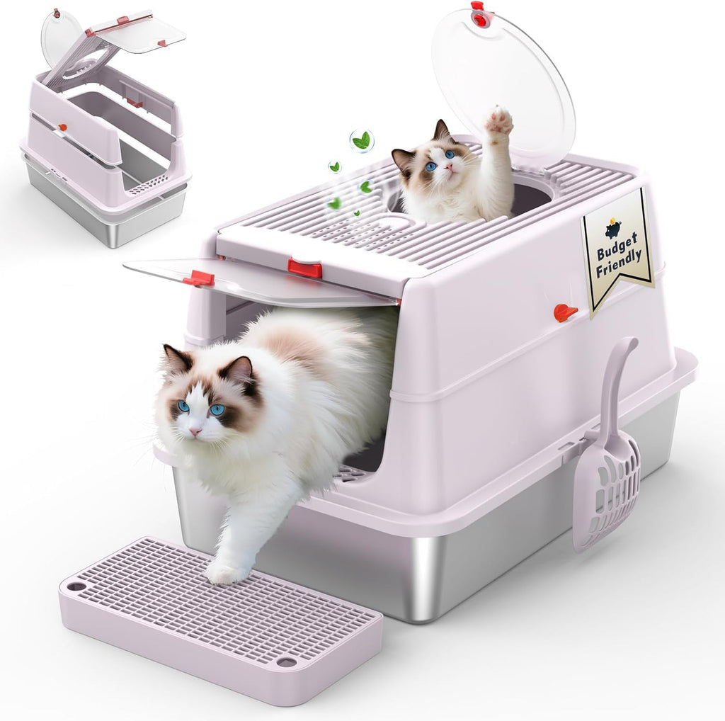 XL Stainless Steel Cat Litter Box with Lid O1034