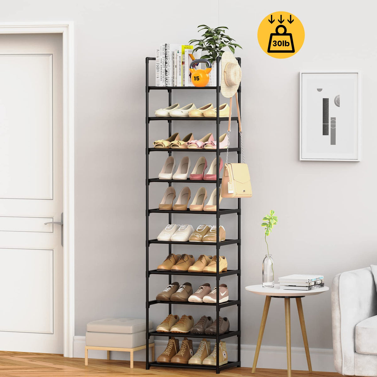 Black 10 Tiers Narrow Shoe Rack S5736