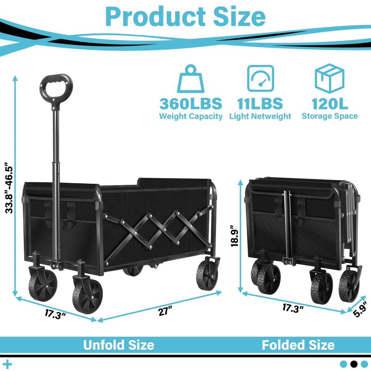 Collapsible Wagon Cart with Swivel Wheels Z405415