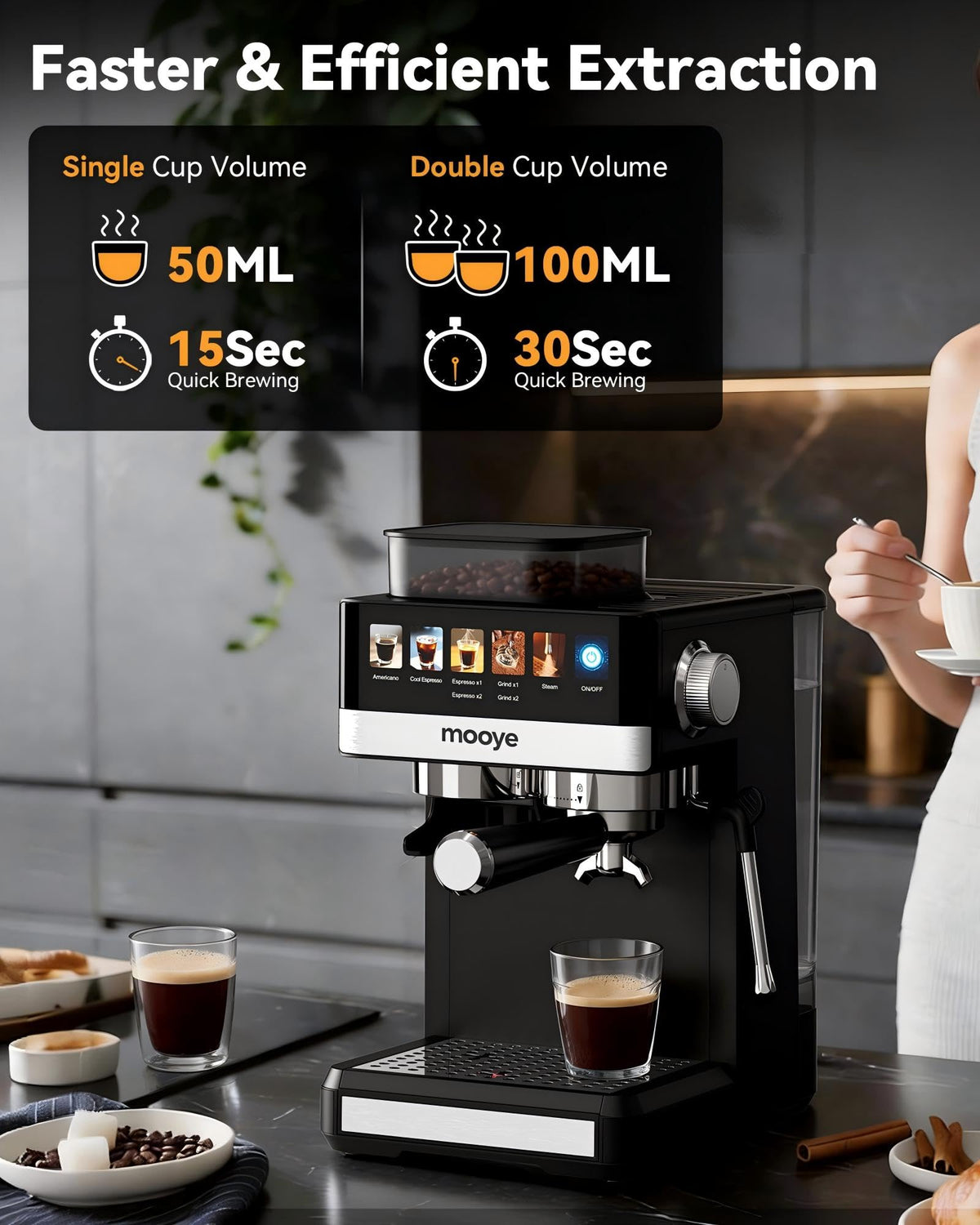20Bar Compact Espresso Machine with Grinder and Steam Milk Frother L637585
